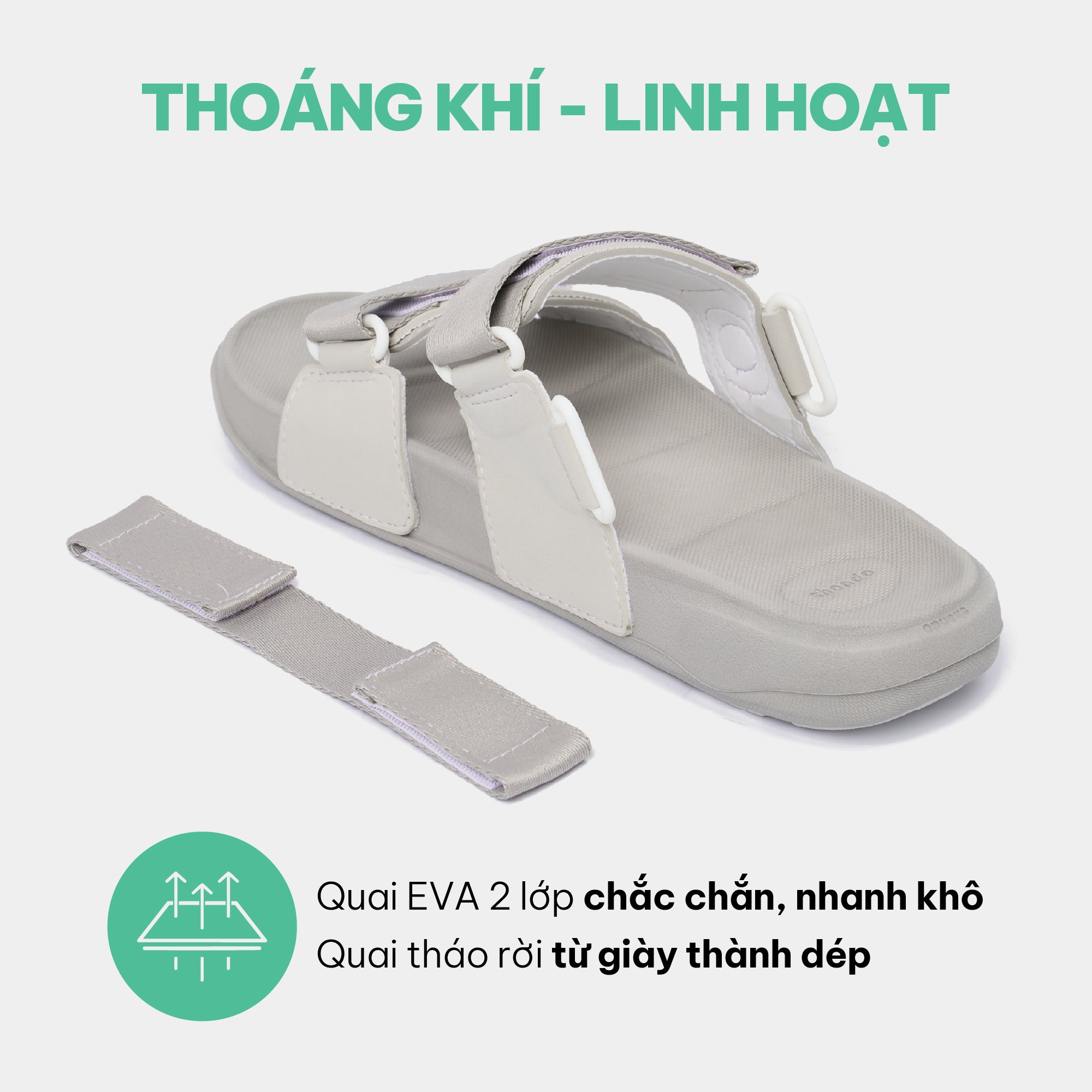 Sandal Platy 7 quai ngang unisex xám