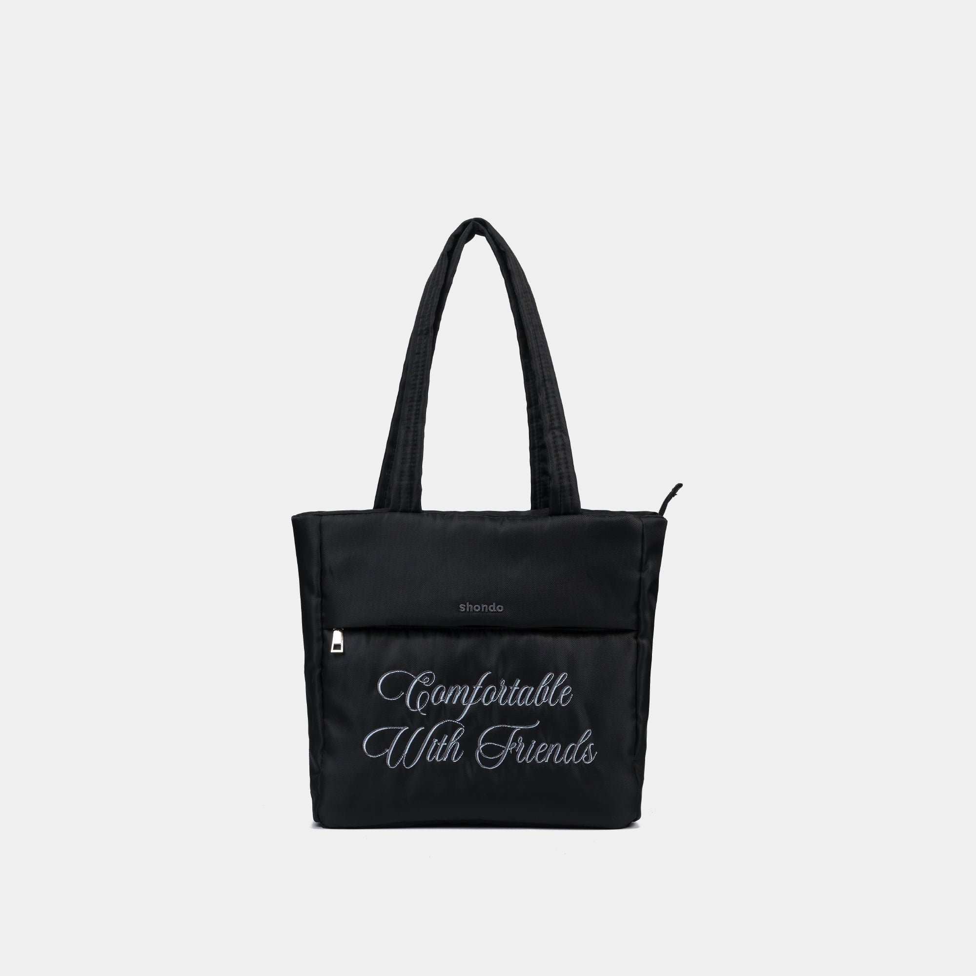 Túi tote phao thêu slogan đen