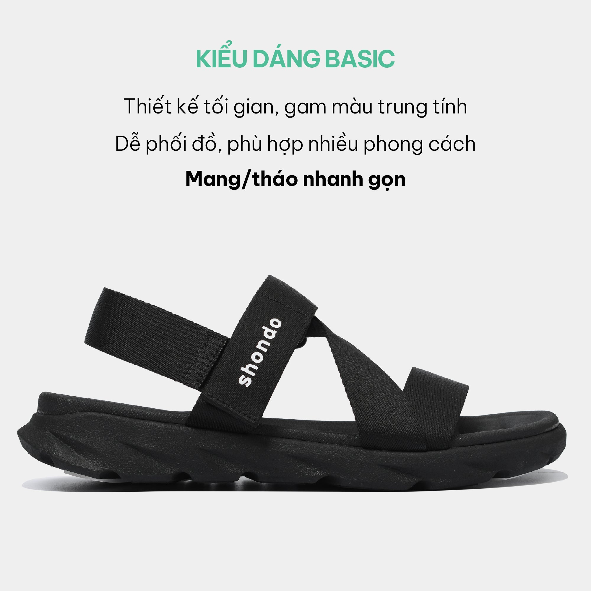 Sandals F6 sport đen quai liền thun