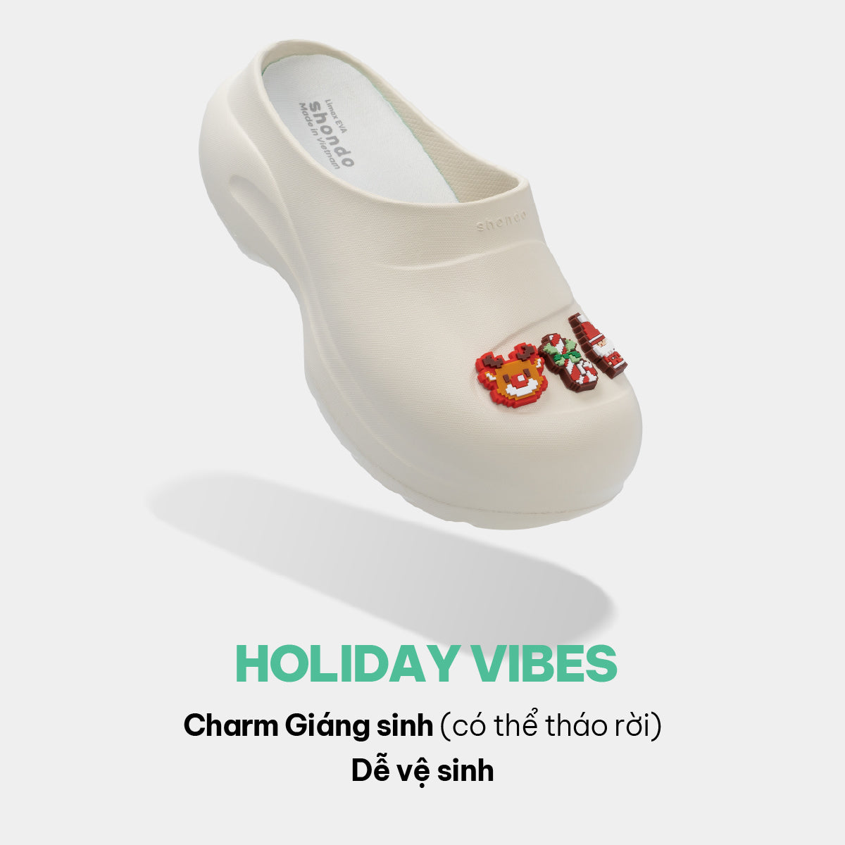 Clog MULE CHIC Limax Christmas nữ trắng kem