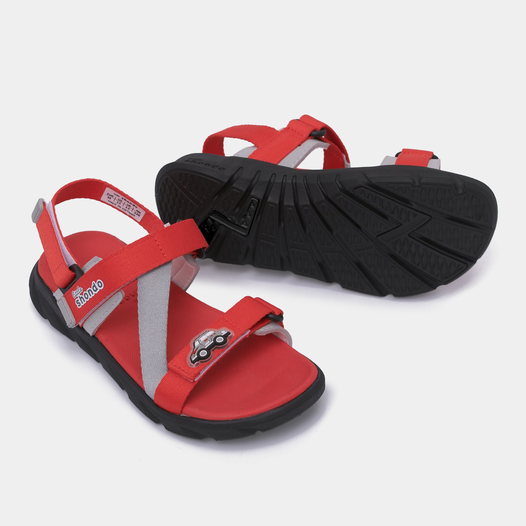 Sandal trẻ em Little 6 quai chéo đỏ xám