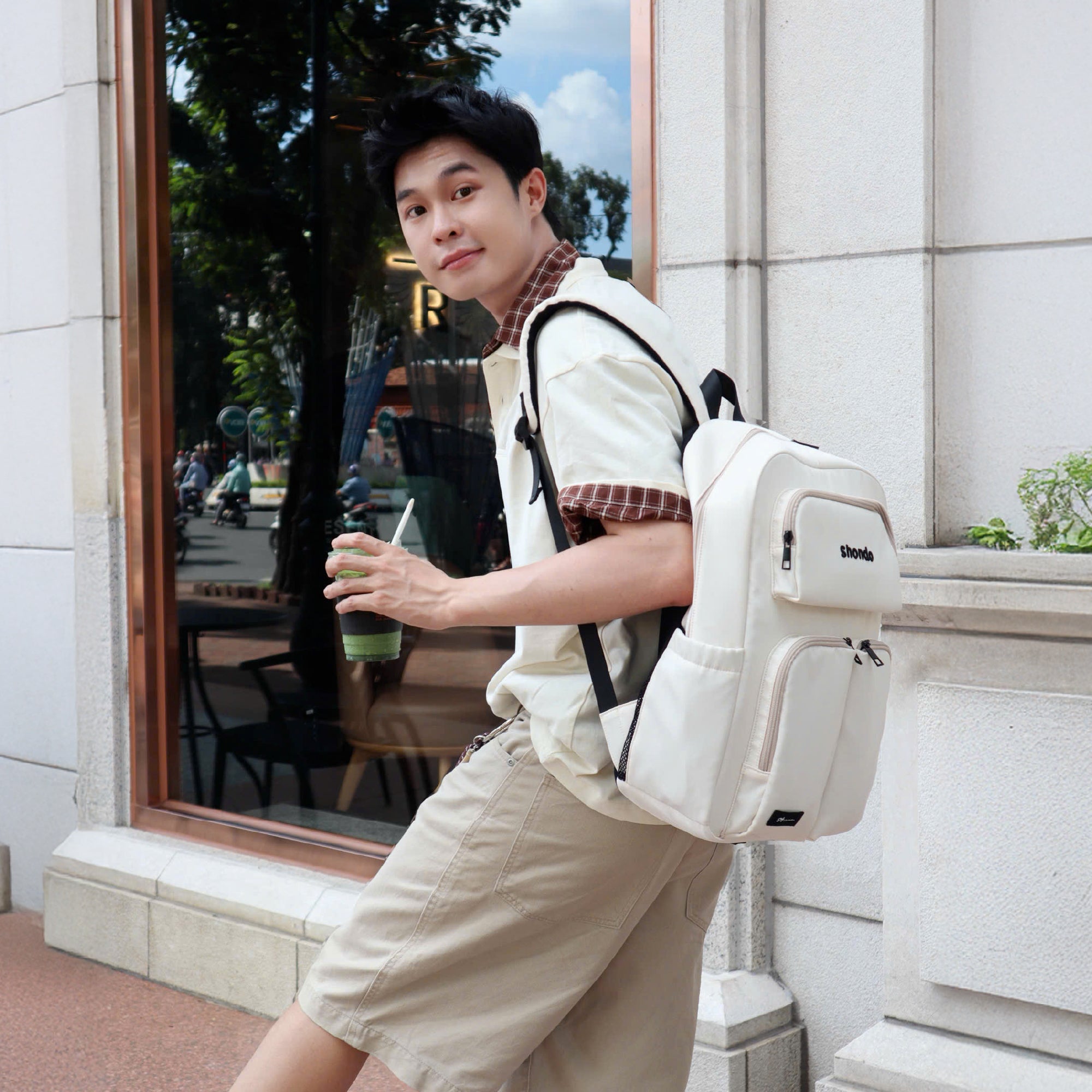 Balo sticker vải dù kem