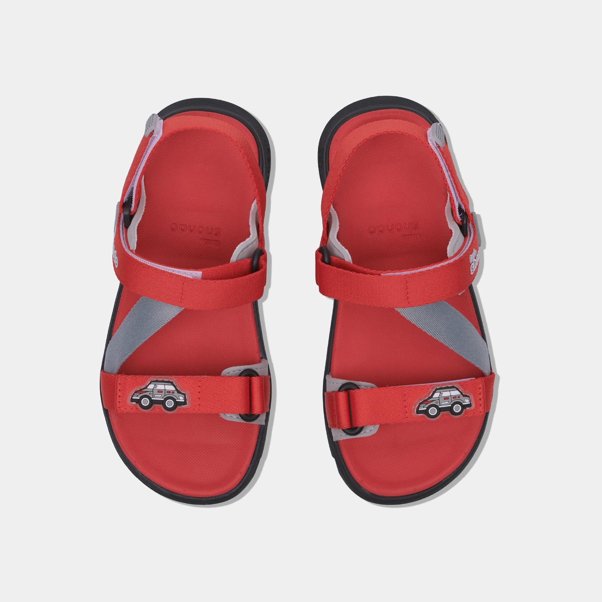 Sandal trẻ em Little 6 quai chéo đỏ xám