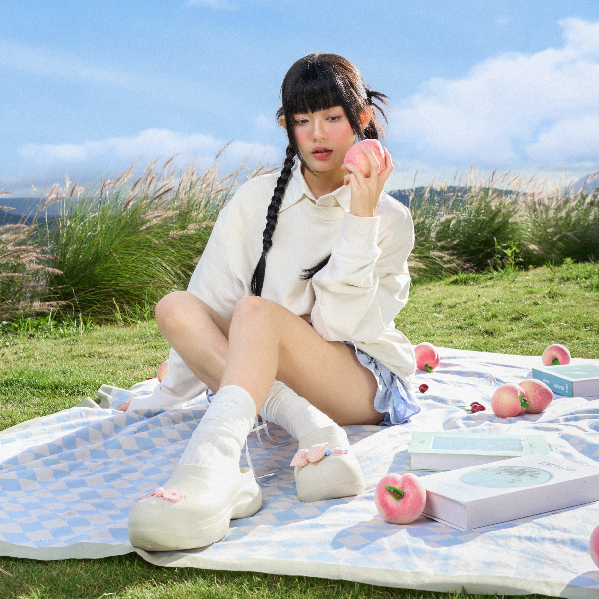 Clog MULE CHIC Limax đế cao nữ trắng kem