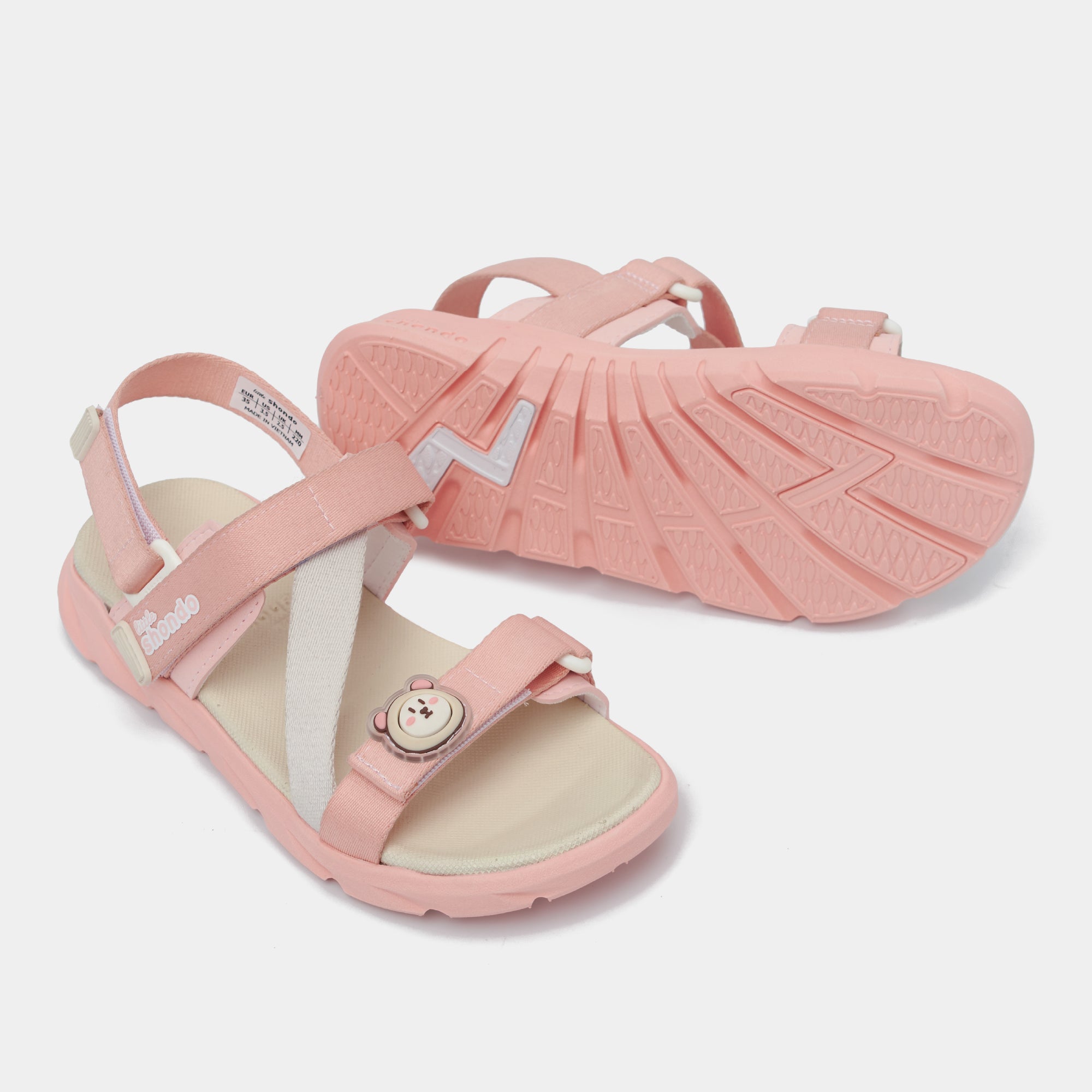 Sandal trẻ em Little 6 quai chéo hồng kem
