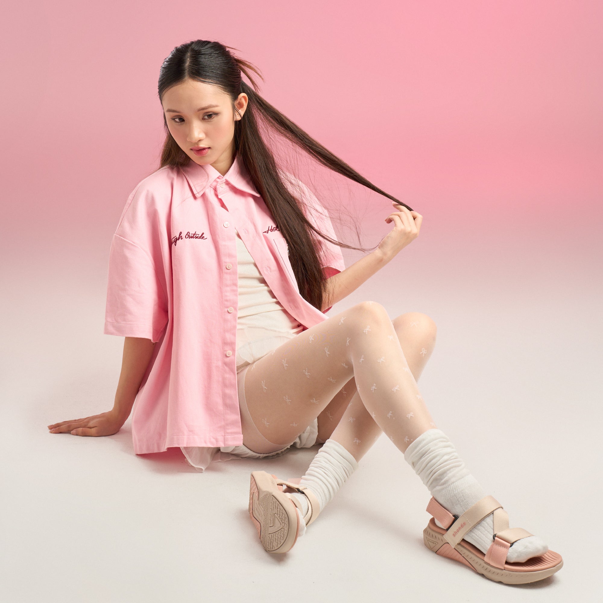 Sandal F7R quai chéo nữ hồng