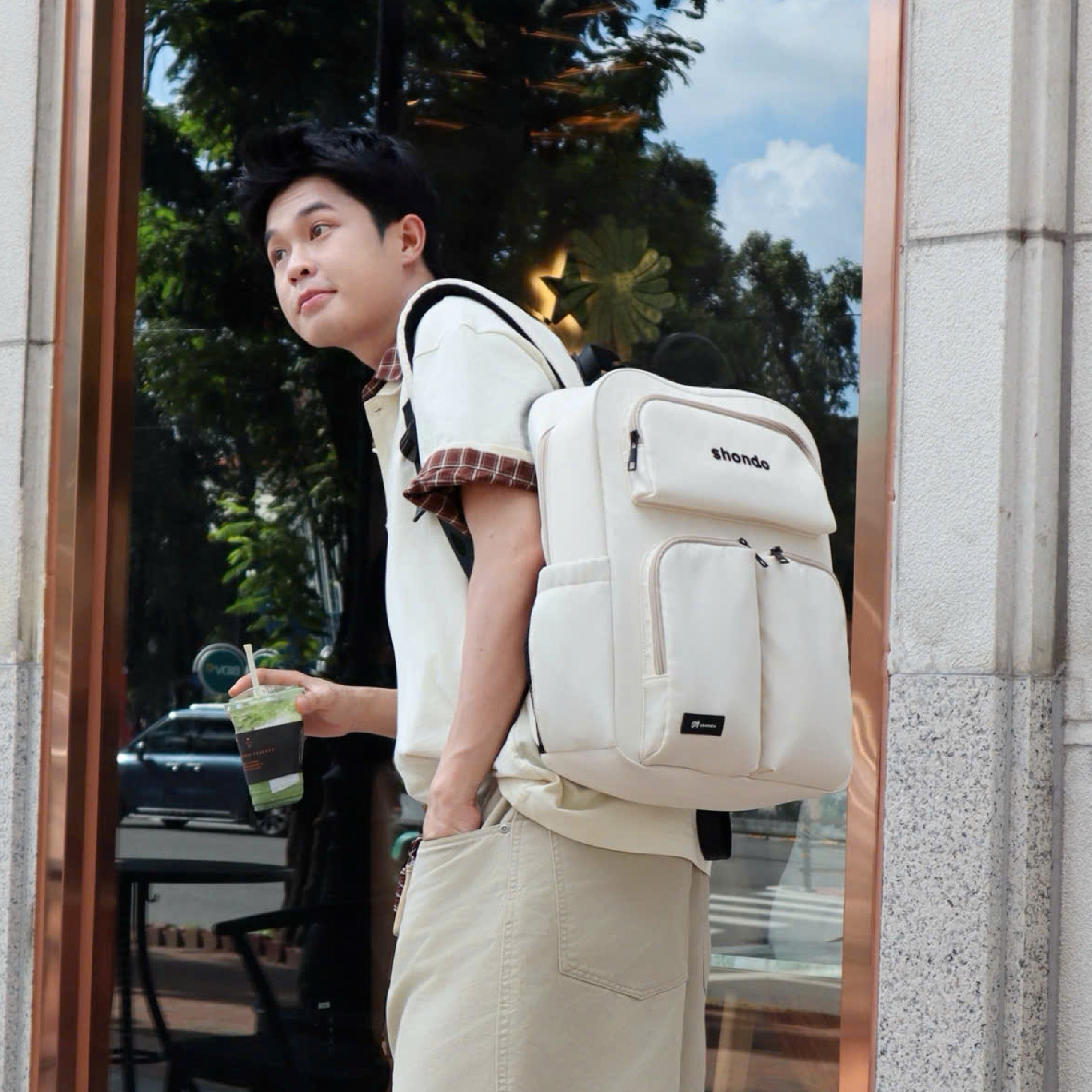 Balo sticker vải dù kem