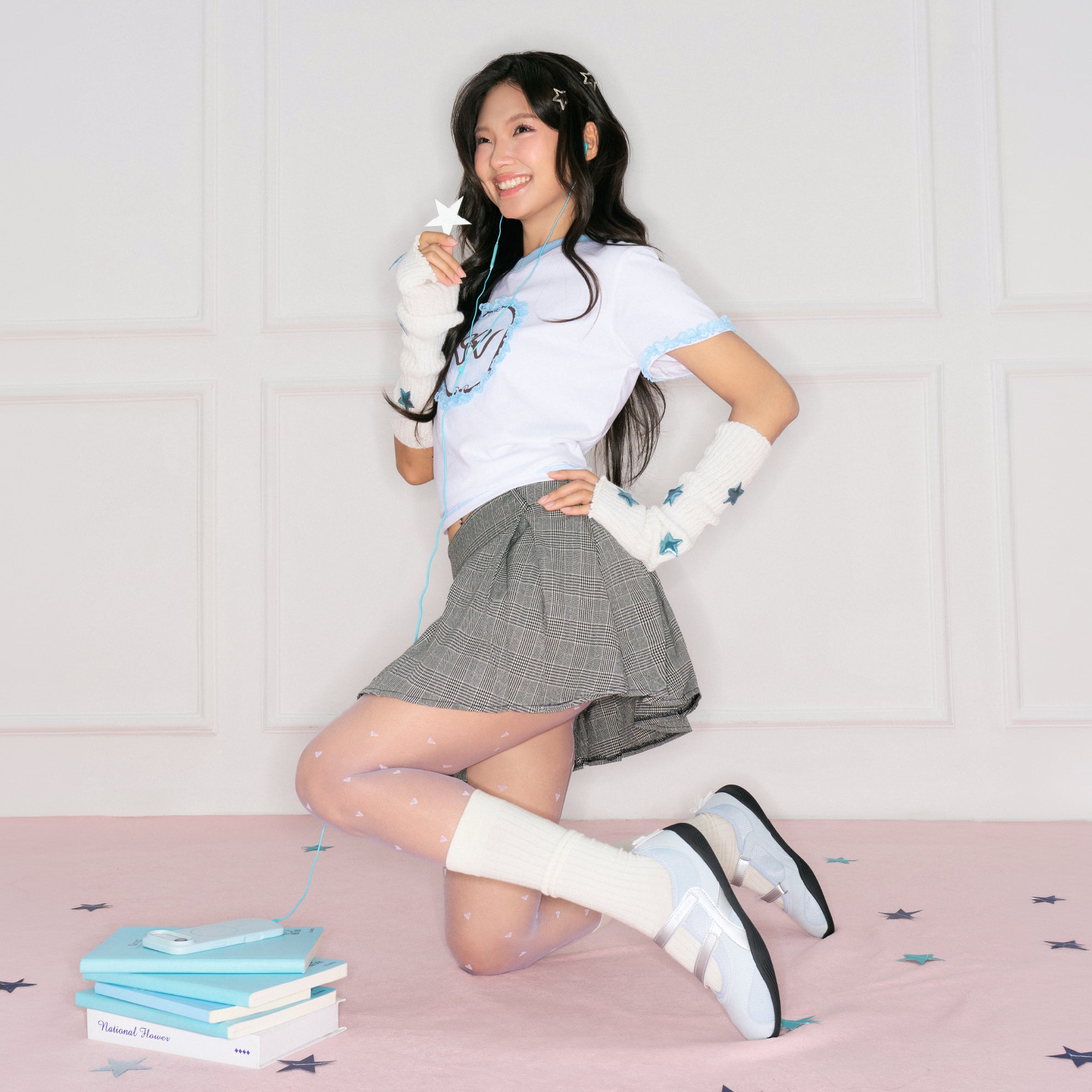 Giày Sneaker Ballet Minie Phối Nơ Nữ Xanh Dương