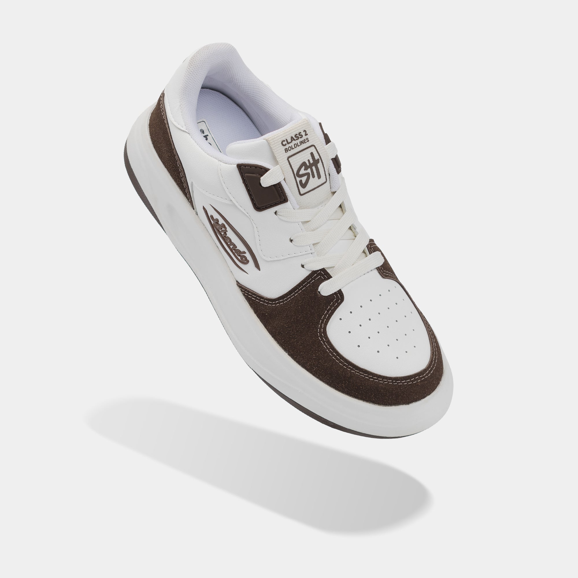 Giày sneaker Class 2 logo Shondo nam nữ trắng nâu
