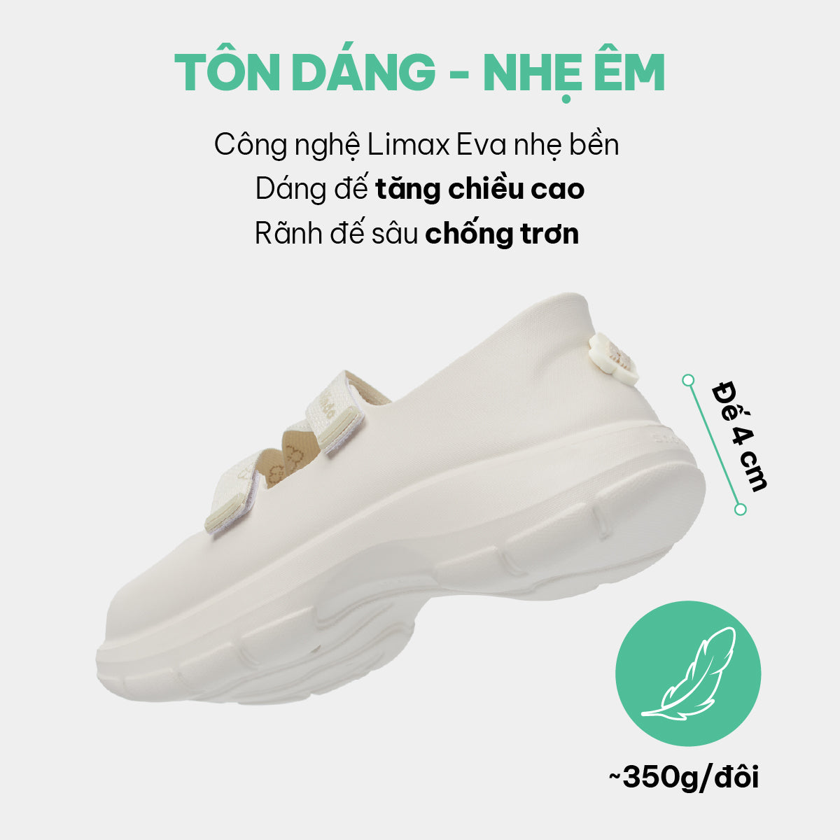 Giày Sneaker ballet Dreamie Limax hoa nữ trắng kem