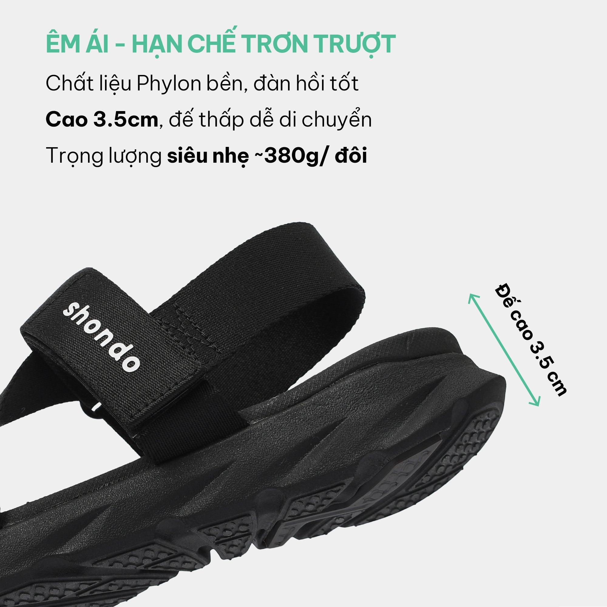 Sandals F6 sport đen quai liền thun