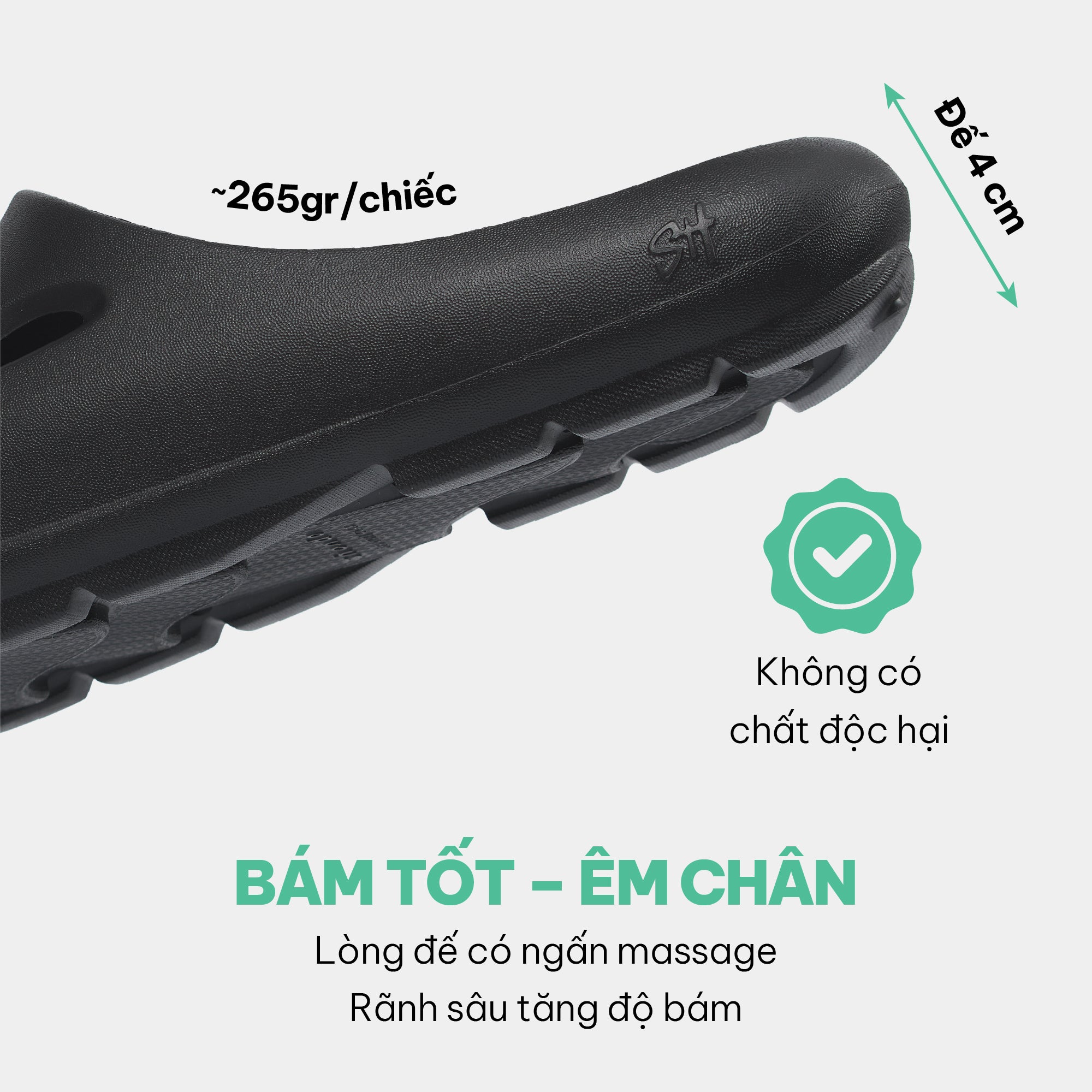 Dép bánh mì nhựa đúc Trendy 6 nam nữ đen