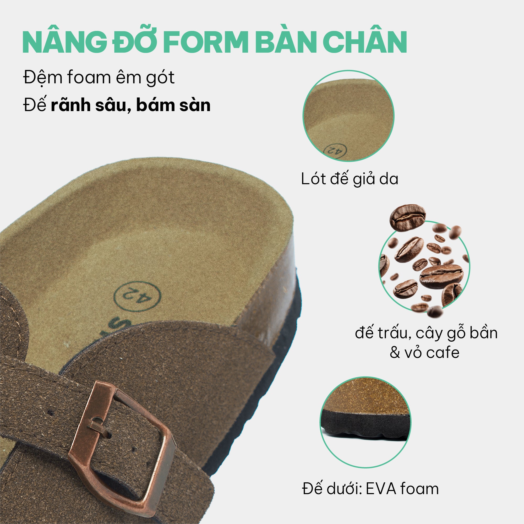 Dép trấu nam nữ bít mũi gắn charm nâu