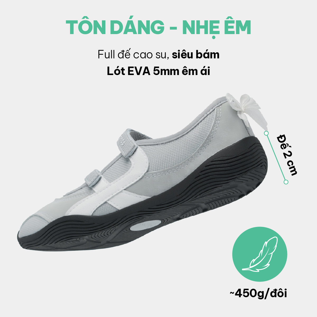 Giày Sneaker ballet Minie nơ nữ xám xanh