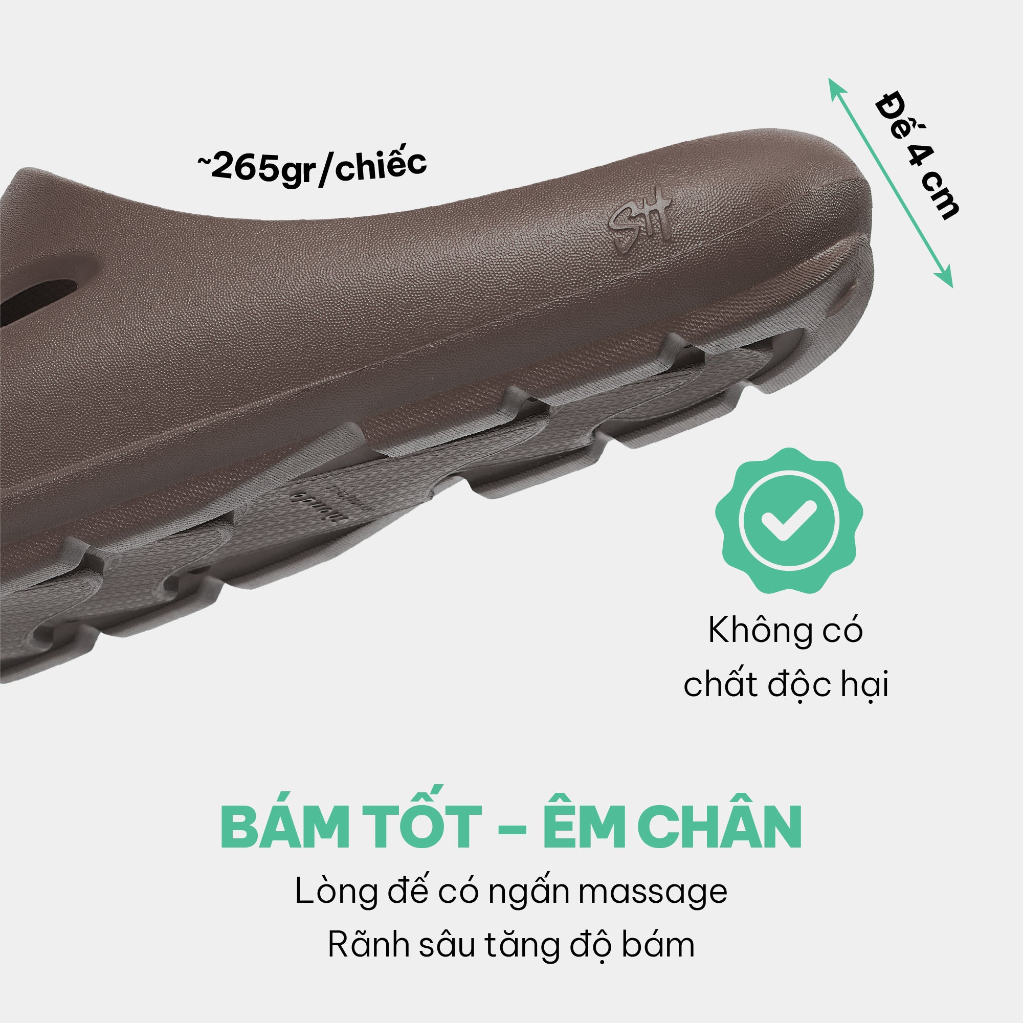 Dép bánh mì nhựa đúc Trendy 6 nam nữ nâu đậm