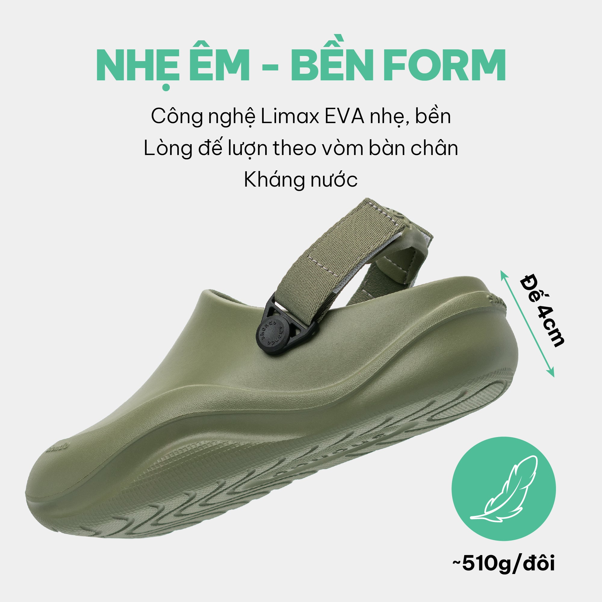 Clog Suke nam xanh rêu