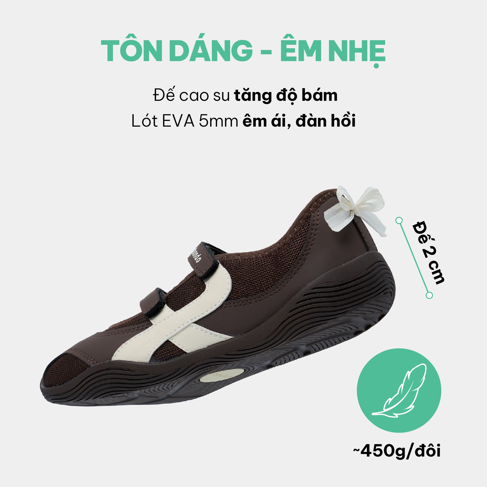 Giày Sneaker Ballet Minie Phối Nơ Nữ Nâu