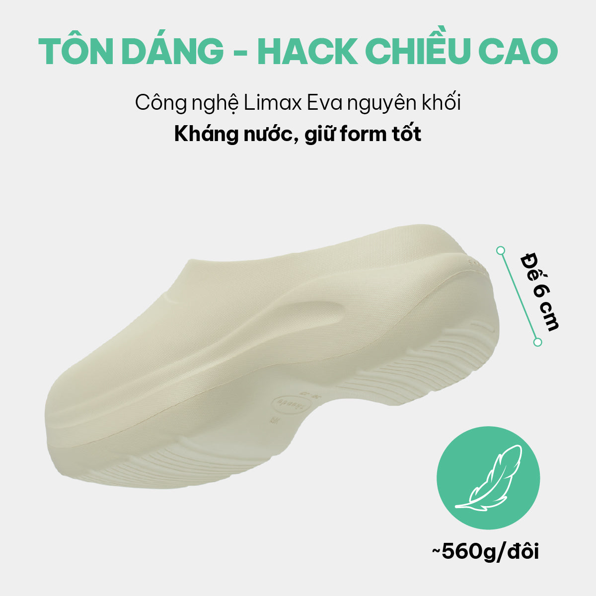 Clog Mule Chic Limax đế cao nữ be