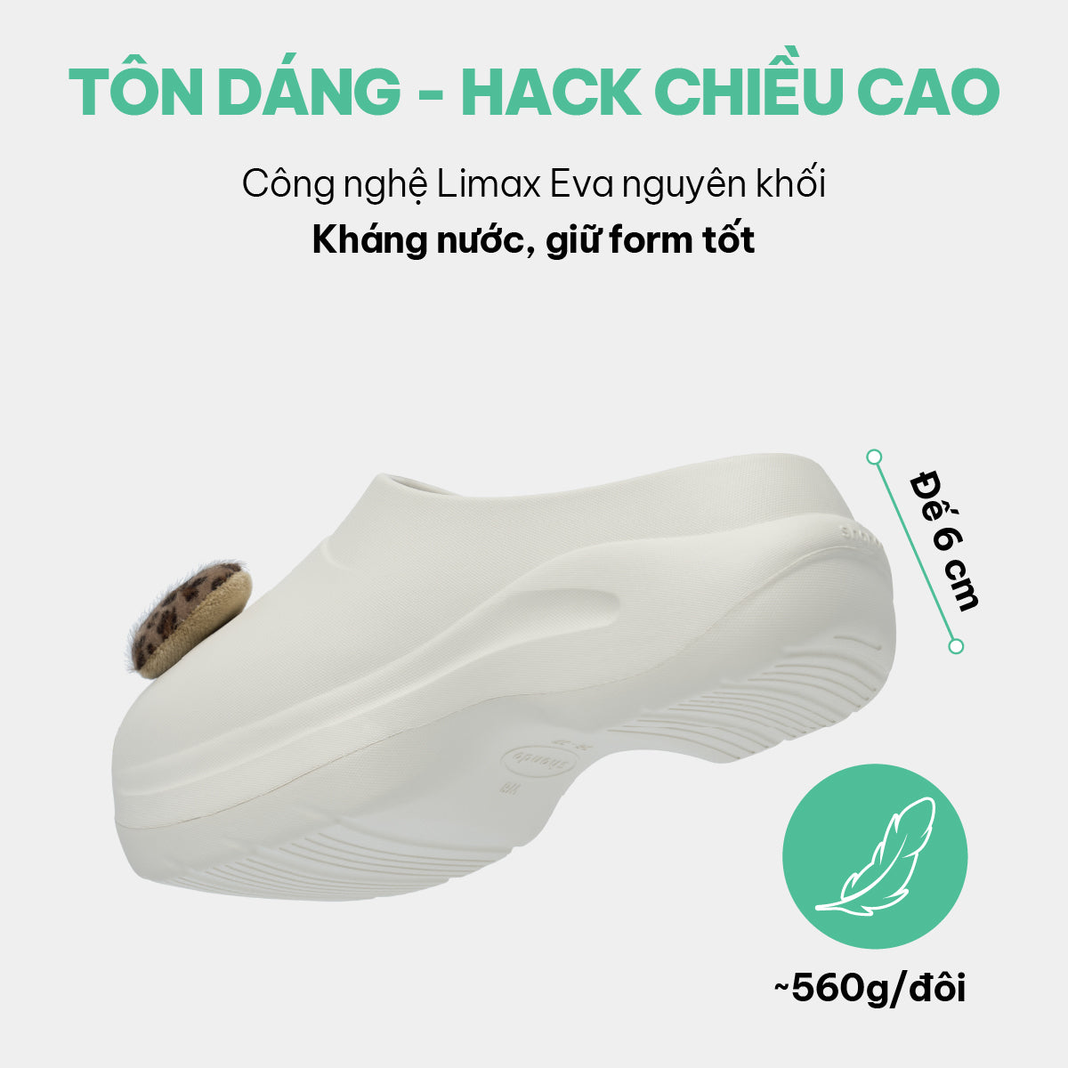 Clog Mule Chic Limax da báo nữ trắng kem