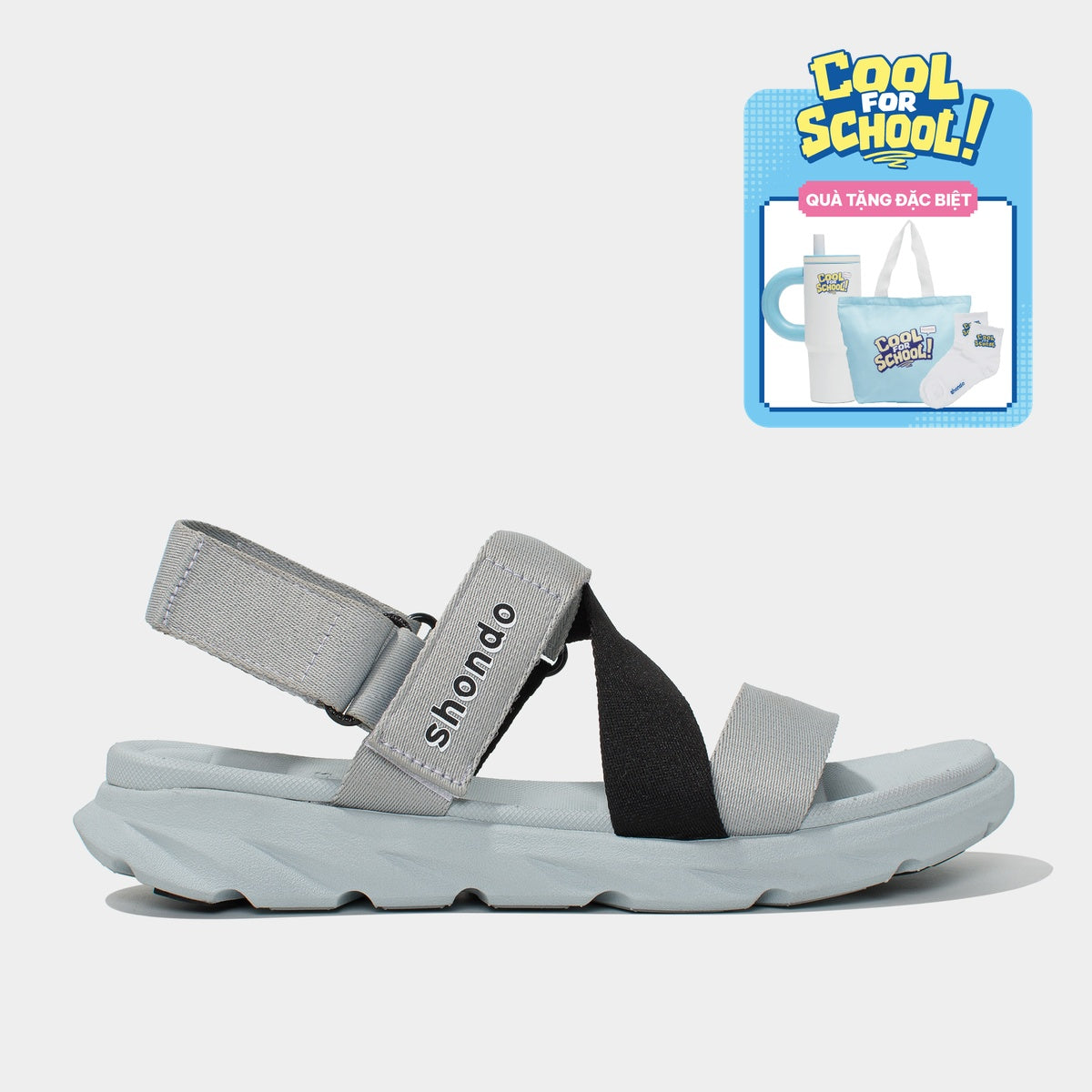 Sandals F6 sport đế xám phối quai đen