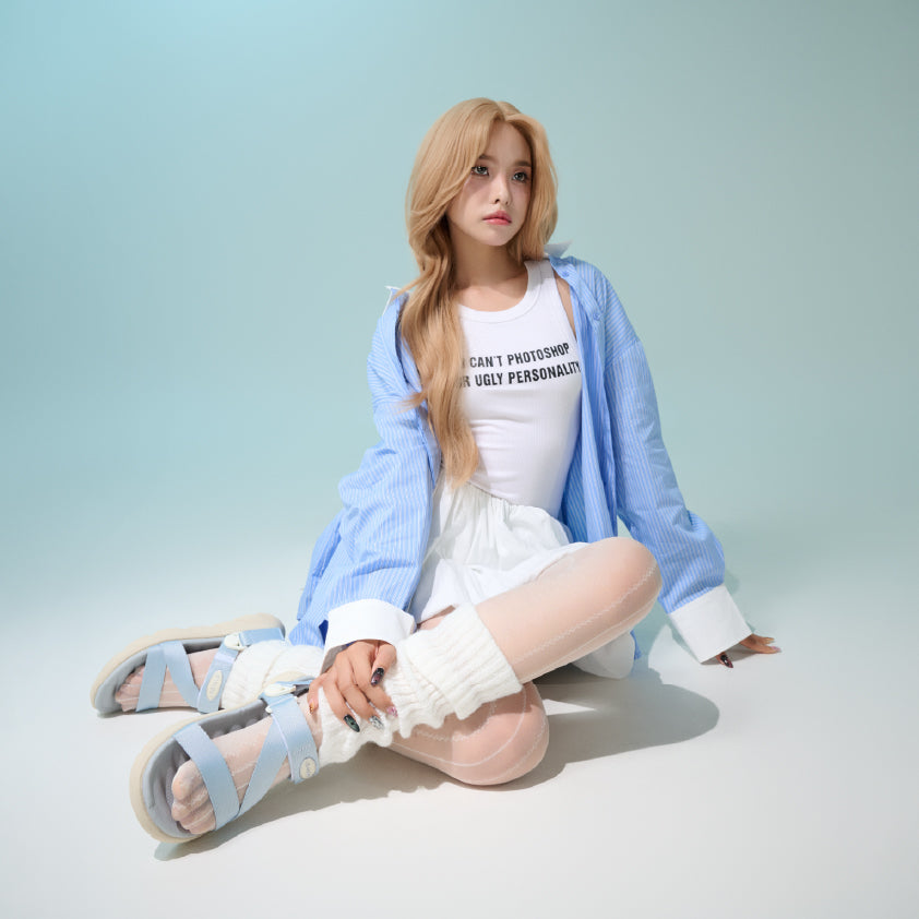 F6S blue swivel strap sandals