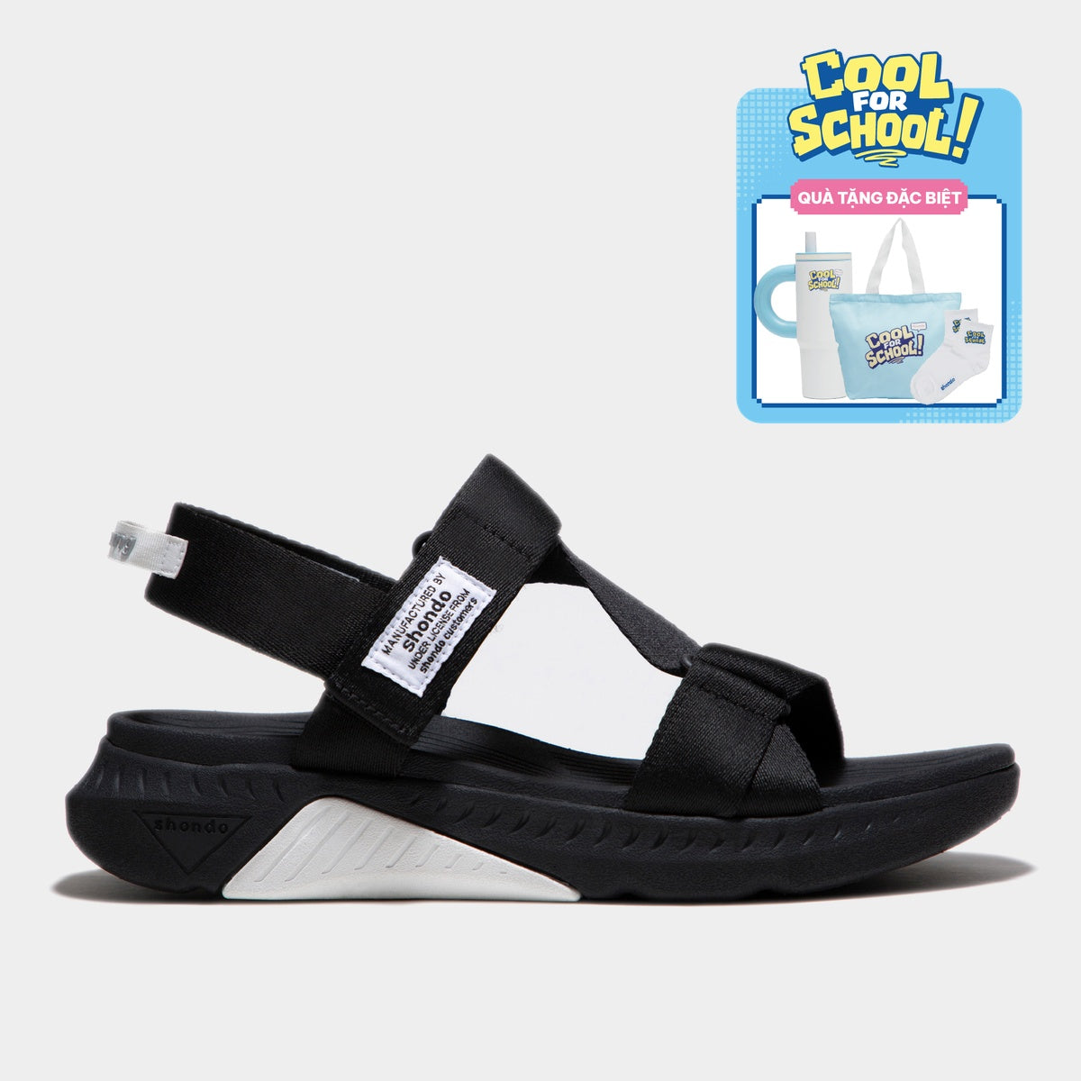 Giày Sandal Nam Nữ Shondo F7R Quai Chéo Đế Đen Phối Trắng Quai Đen