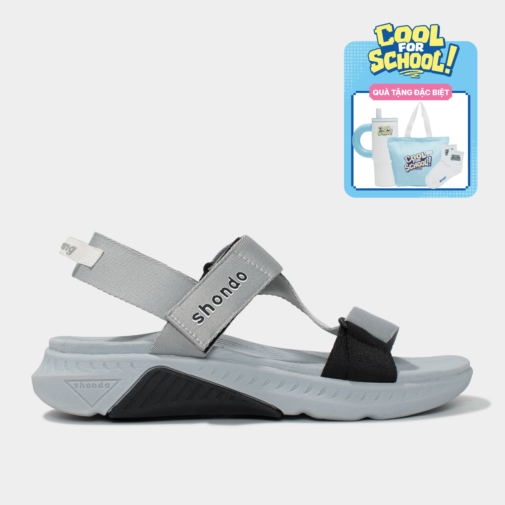 Giày Sandal Nam Nữ Shondo F7R Quai Chéo Xám Phối Đen