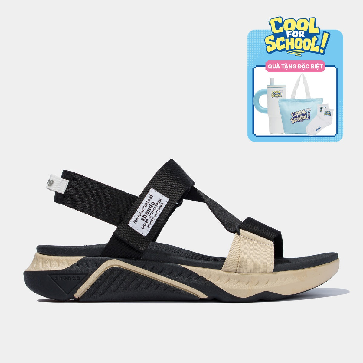 Giày Sandal Nam Nữ Shondo F7R Quai Chéo Đen Be