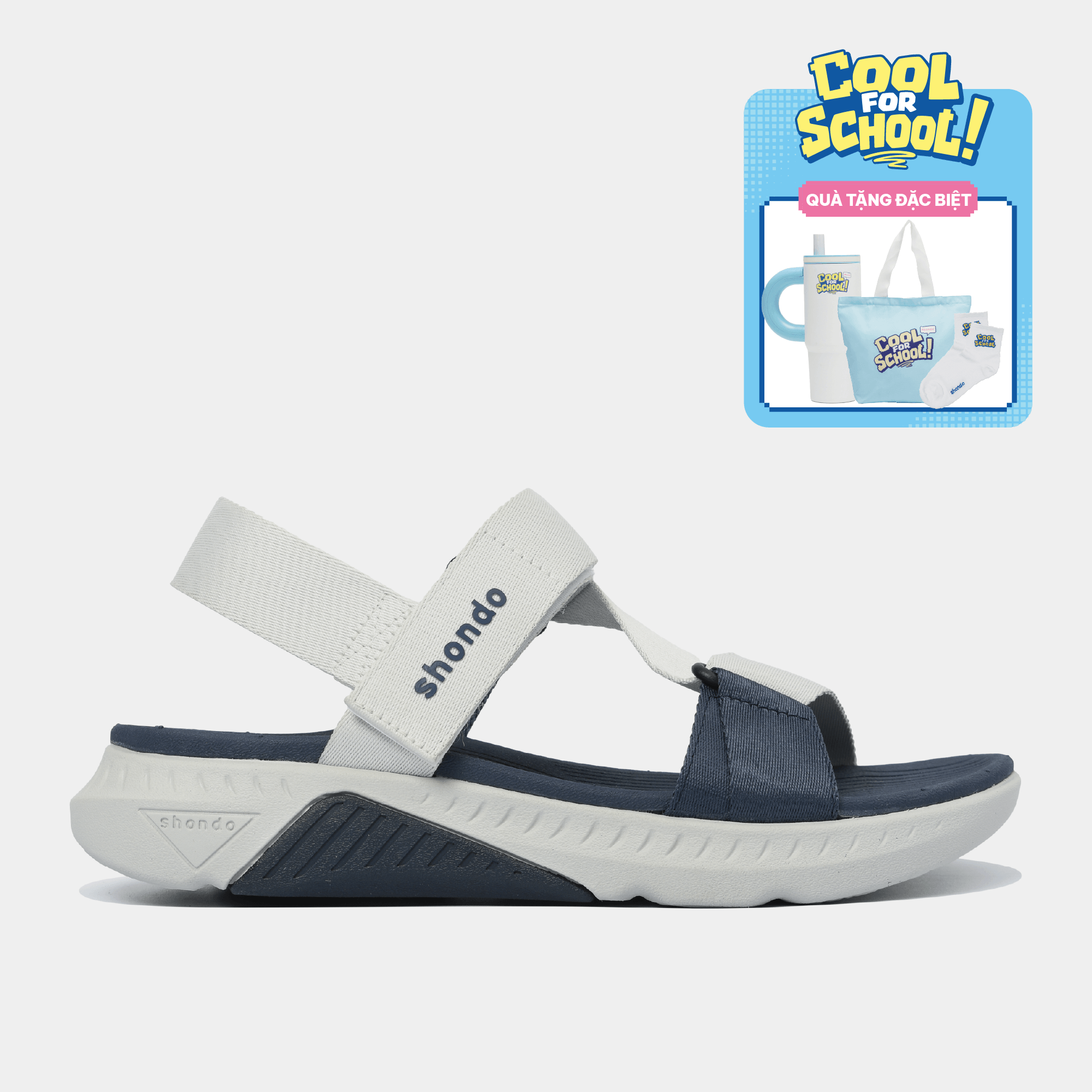 Giày Sandal Nam Nữ Shondo F7R Quai Chéo Xám Rêu Xanh Dương