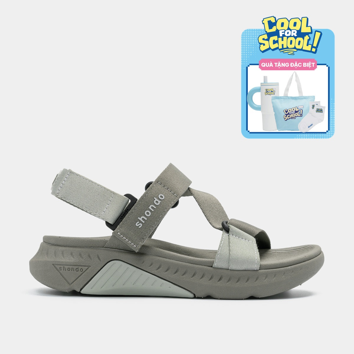 Giày Sandal Nam Nữ Shondo F7R Quai Chéo Xanh Rêu