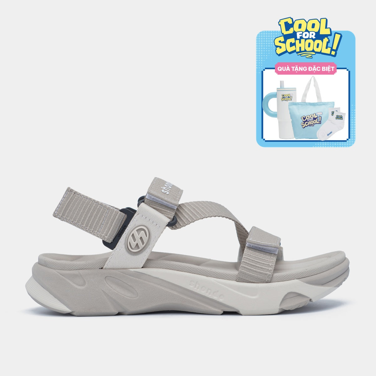 Giày Sandal Unisex Shondo F8M Quai Dệt Dập Gân Nâu Nhạt