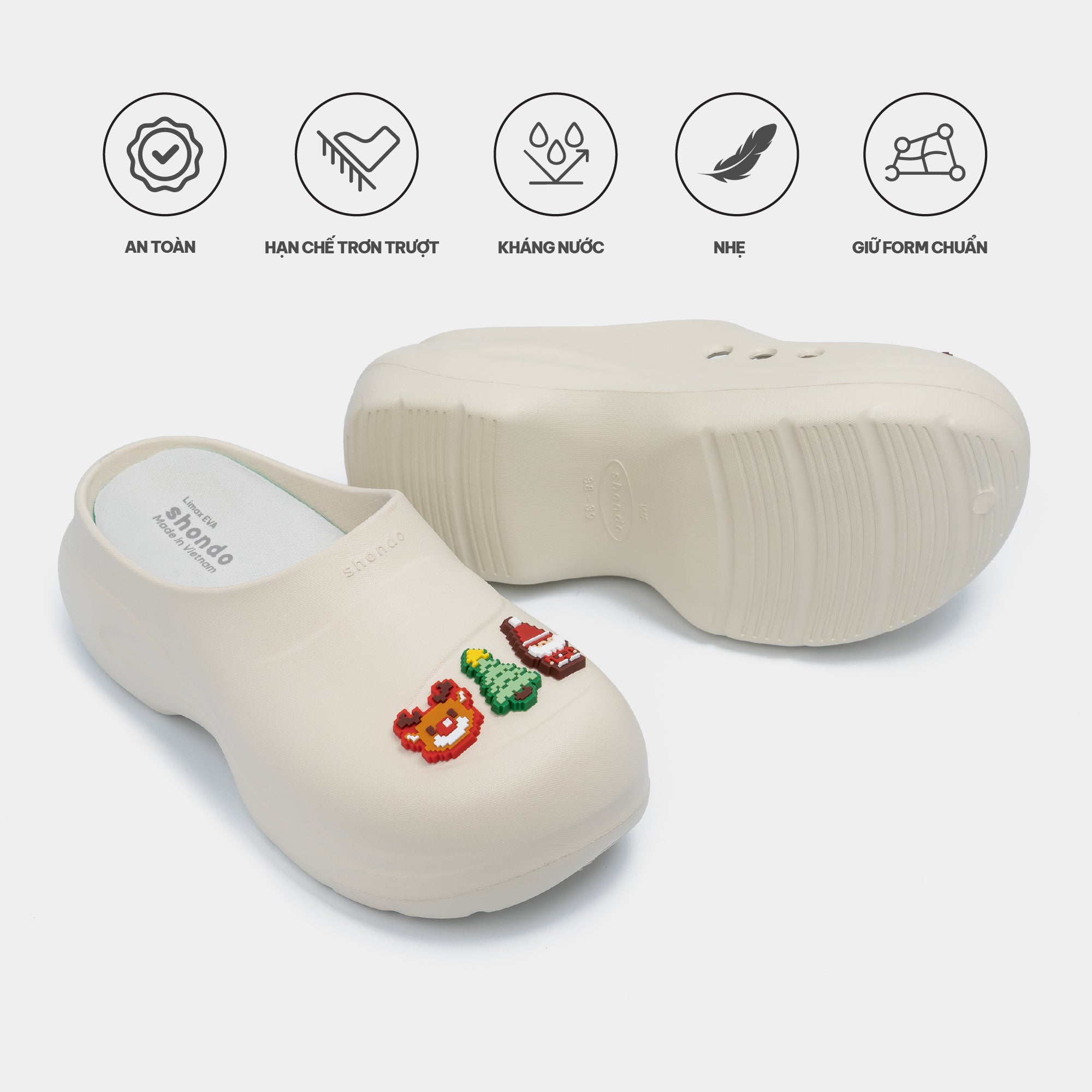 Clog MULE CHIC Limax Christmas nữ trắng kem