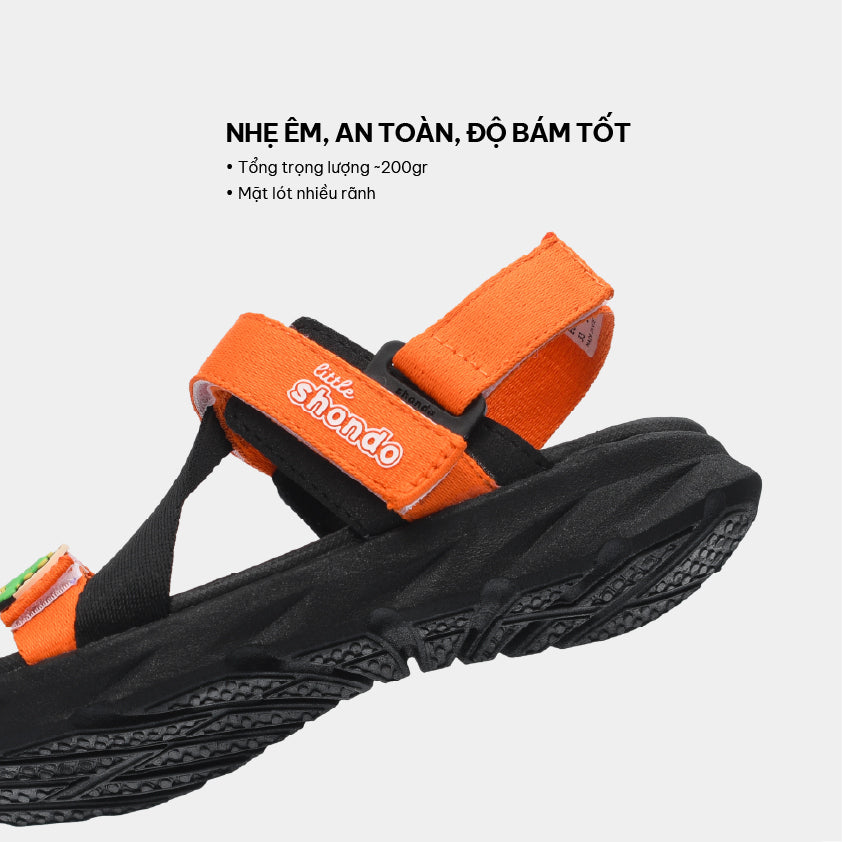 Sandal bé trai Little 6 khủng long đen cam