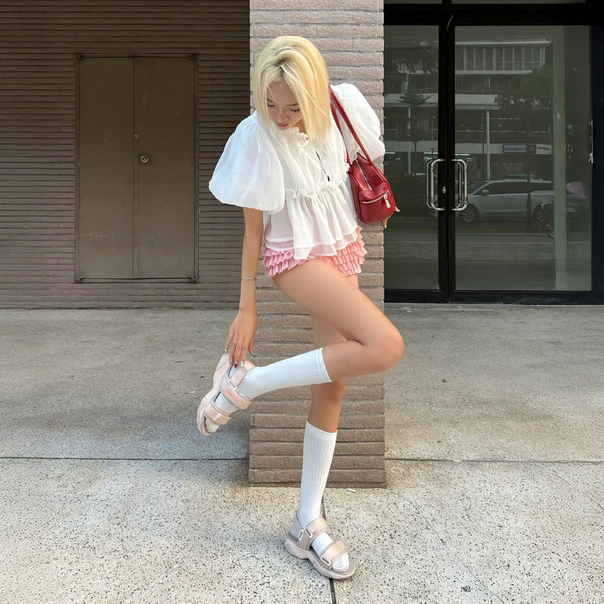 Sandal nữ Girly quai thun hồng nâu