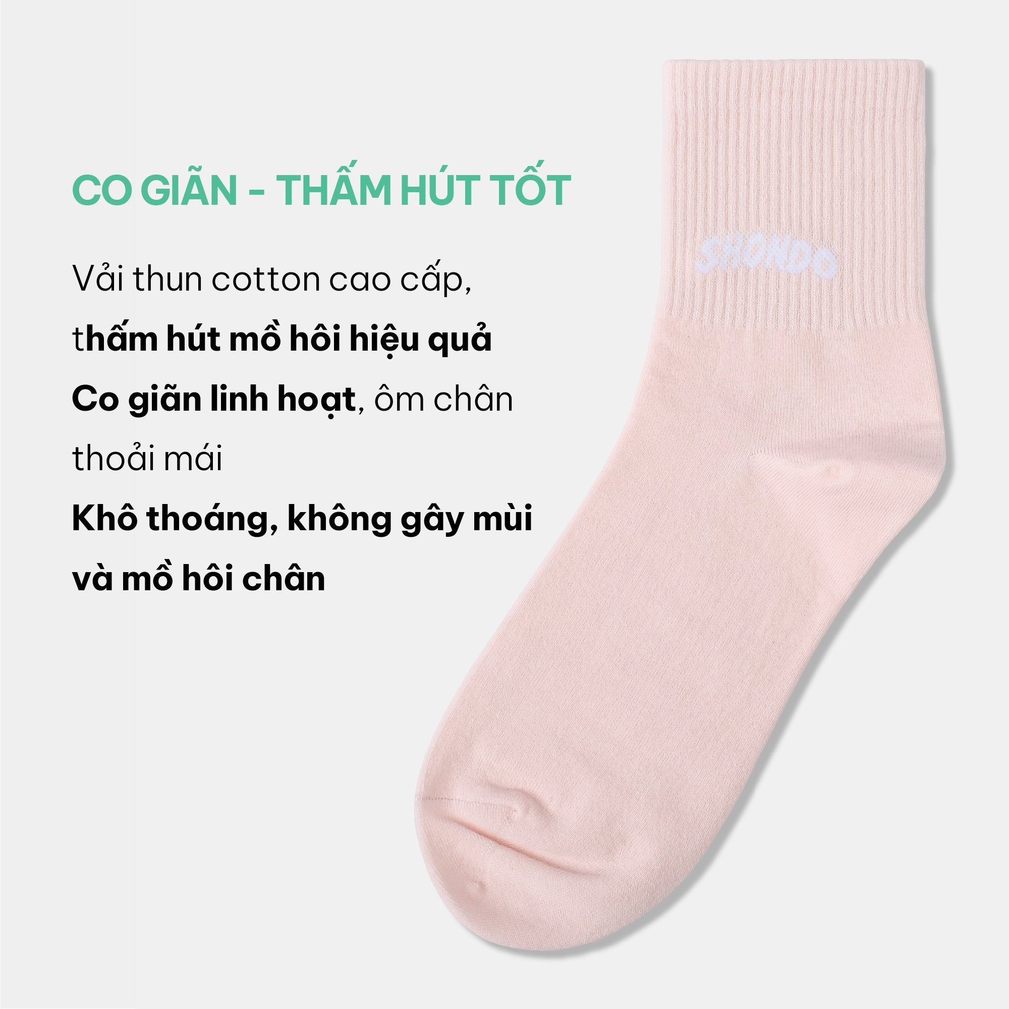 Vớ cổ lửng thêu logo Shondo màu hồng